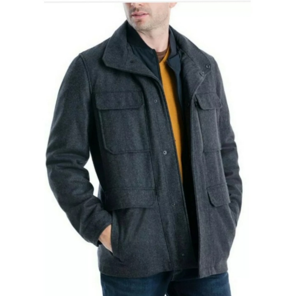 MICHAEL KORS MEN'S GREY WOOL BLEND FULL ZIP GENOA JACKET FIELD COAT SIZE…
